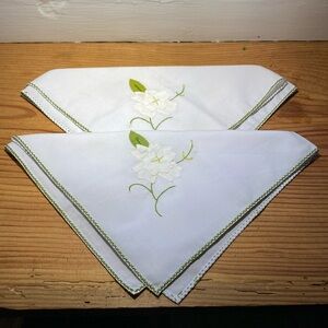 Pair of vintage embroidered Hankies. 15.5” square. White